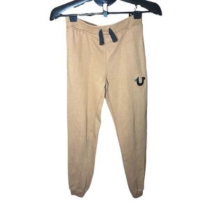 True Religion Men's Classic Logo Jogger Sweatpants Tan Gold